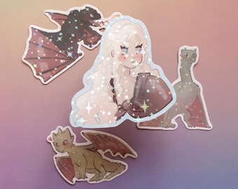 Dragon sticker pack girl decals for bottle laptop stickers art fantasy gift