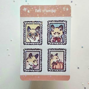 Foglio di adesivi con timbri Cozy fox, occhiali da sole girasole, adesivi con papillon di caramelle zucca per diario, adesivi per pianificatore