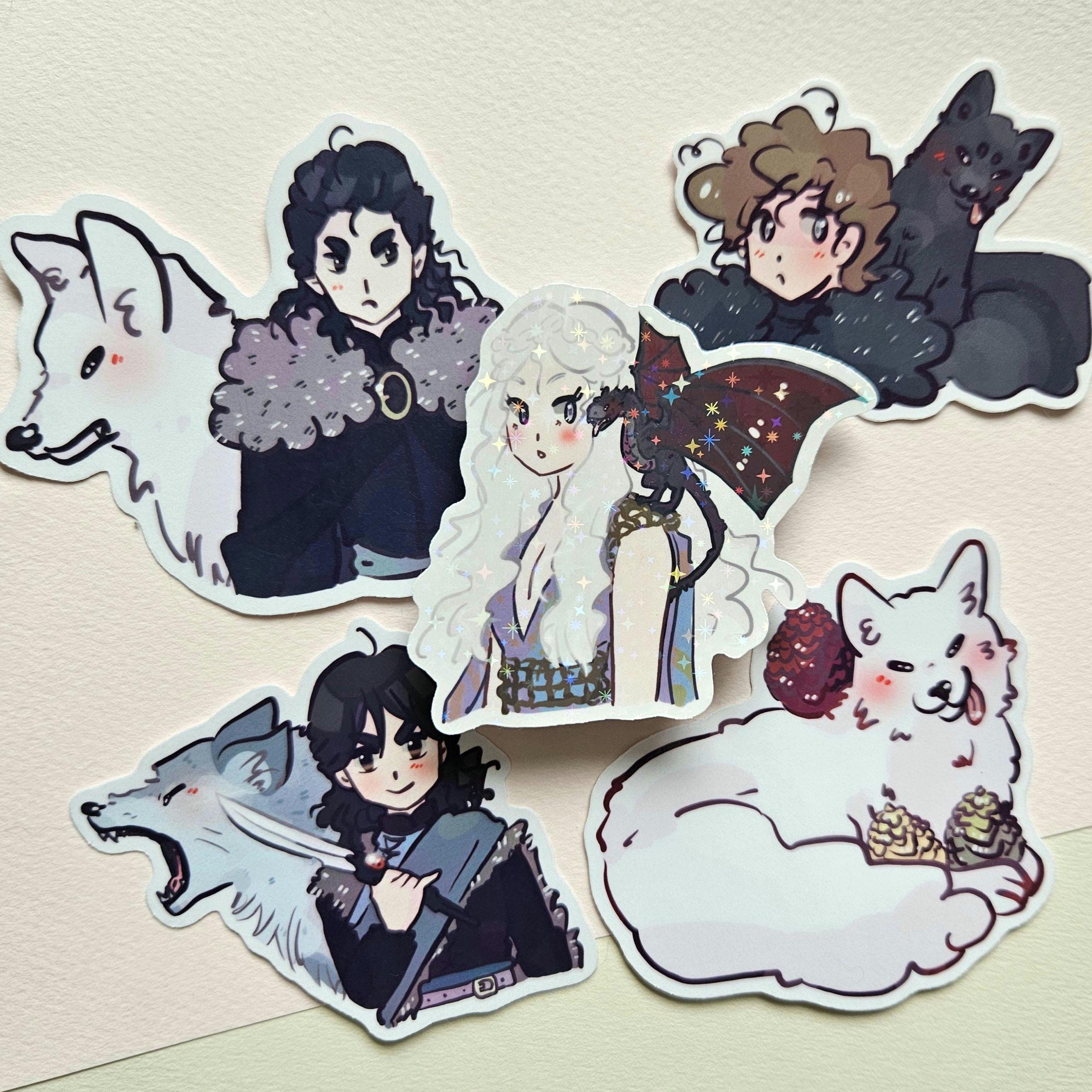 Girl dragon sticker pack  white wolf decal  anime bundle for bottle laptop stickers art dark fantasy hydroflask waterbottle gift