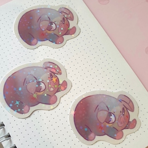 Kawaii Pig Sticker: Holographic Vinyl Decal for Laptop, Water Bottle