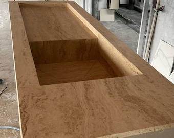 Handcrafted Travertine Sink: Rustic Beige Marble Bathroom Vanity