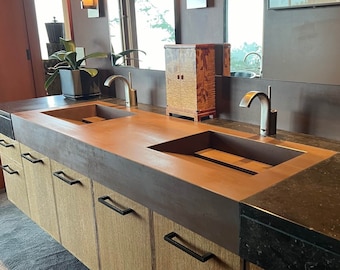 Infinity hecho a medida: fregadero de acero corten de metal, fregadero con apariencia oxidada, encimera de baño personalizada, fregadero de porcelana, tocador de baño de ingeniería
