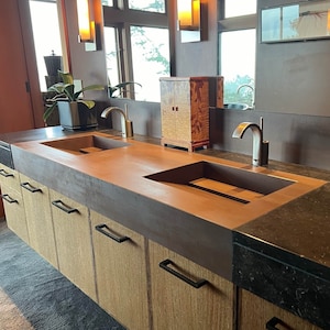 Custom Made Infinity – Metal Corten Steel Sink, Rusty Look Sink, Custom Bathroom Countertop, Porcelain Sink, Engineered Bathroom Vanity Top