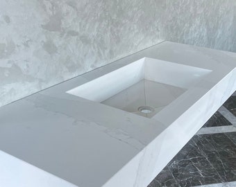 Sink Integrated Custom Quartz Countertop, Custom Kitchen Sink, Bathroom Vanity, Custom Bathroom Sink, Countertop Sink, Wall Mounted Vanity