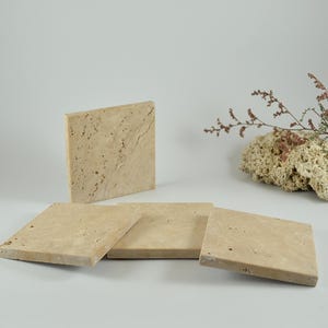 Natural Stone Travertine Coaster Set, Real Marble Travertine Coasters,  Natural Stone Coasters, Housewarming Gift, Handmade Travertine Sets