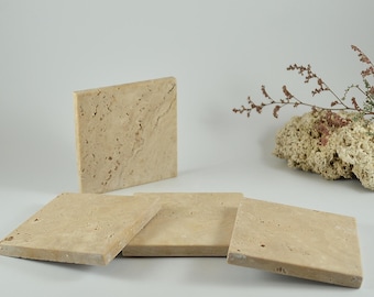 Handmade Natural Travertine Coaster Set, Housewarming Gift