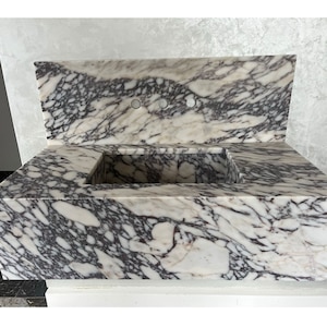 Handmade Calacatta Viola Marble Sink, Bathroom Vanity Top