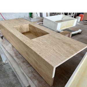 Marble Sink, Custom Travertine Sink, Handmade Beige Travertine Sink, Vein Cut Marble Vanity Top Sink, Marble Bathroom Sink, Vessel Sink
