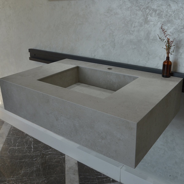 Custom Infinity Concrete Grey Sink, Concrete Look Sink, Concrete Sink,High Engineered Bathroom Vanity Top,Stone Bathroom Sink,Porcelain Sink