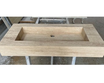 Custom Travertine Trough Sink, Handmade Beige Travertine Sink, Vein Cut Travertine Vanity Top Sink, Sink For Bathroom, Marble Vessel Sink