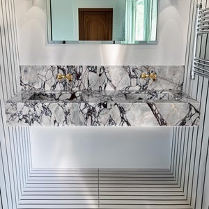 Custom Calacatta Viola Marble Sink, Calacatta Viola Marble Sink, Marble Sink For Bathroom, Wall Mounted Marble Sink, Bathroom Sink