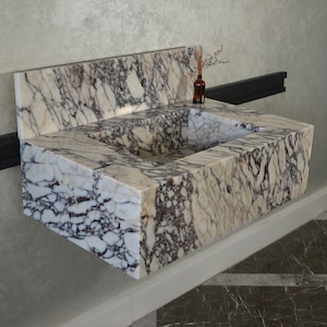 Handmade Calacatta Viola Marble Sink: Custom Bathroom Vanity Top