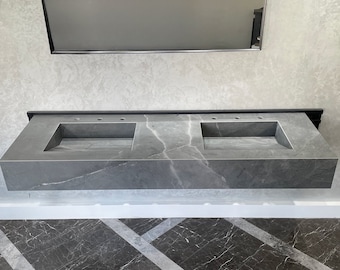 Custom Double Sink For Bathroom, Double Sink Integrated Custom Armani Grey Porcelain Sink, Kitchen Sink, Bathroom Sink, Bathroom Vanity Top