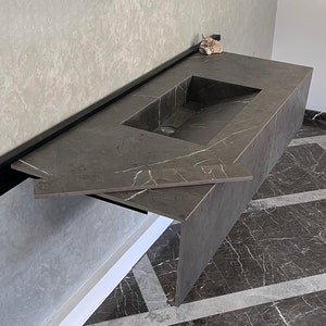 Custom Bathroom Sink Pietra Grey, Kitchen Sink, Marble Look Porcelain Sink, High Enginereed Porcelain Sink, Bathroom Vanity Top, Countertop
