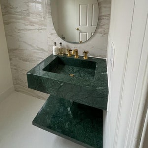 Custom Marble Sink Verde Guatemala, Marble Vanity Top, Custom Bathroom Sink, Green Marble Sink Wall Mount, Marble Countertop, Handmade Sink