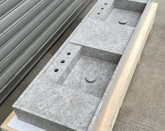 Handmade Tundra Grey Marble Double Sink: Custom Vanity Top