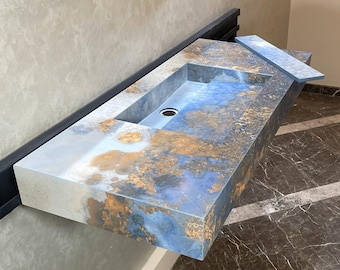 Handmade Thunderstorm Porcelain Sink: Marble Look, Custom Bathroom Vanity