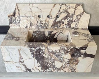 READY TO SHIP! Handmade Calacatta Viola Marble Sink: Custom Natural Stone Bathroom Vanity