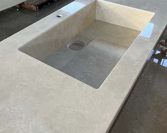 Custom Marfil Select Polished Porcelain Sink, Marble Look Kitchen Sink, Bathroom Countertop, Bathroom Vanity Top, Handmade Porcelain Sink