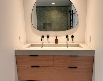 Handmade Argento Strata Naturale Porcelain Sink: Marble Look, Custom Bathroom Vanity
