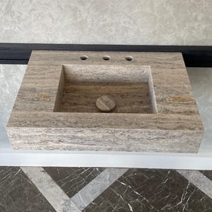 Handmade Vein Cut Silver Travertine Sink: Custom Bathroom Vanity image 9