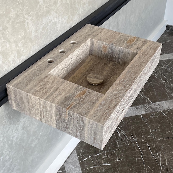 Handmade Vein Cut Silver Travertine Sink: Custom Bathroom Vanity