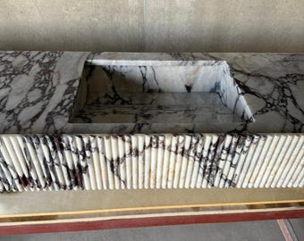 Handmade Calacatta Viola Marble Sink with Fluted Apron: Custom Made Bathroom Basin