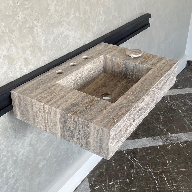 Handmade Vein Cut Silver Travertine Sink: Custom Bathroom Vanity image 5