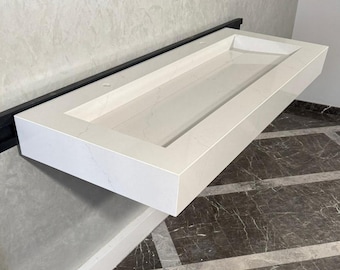 READY TO SHIP! Handcrafted Tiber Quartz Sink: Quartz Vanity Top