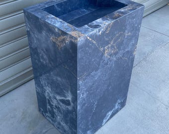Handcrafted Ocean Blue Porcelain Pedestal Sink: Marble Look Bathroom Vanity