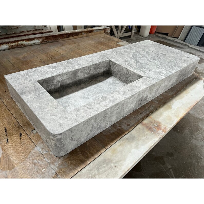 Custom Marble Sink, Handmade Tundra Grey Marble Sink, Marble Vanity Top