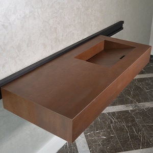 Custom Made Infinity – Metal Corten Steel Sink, Porcelain Sink, Engineered Bathroom Vanity Top, Rusty Look Sink, Custom Bathroom Countertop