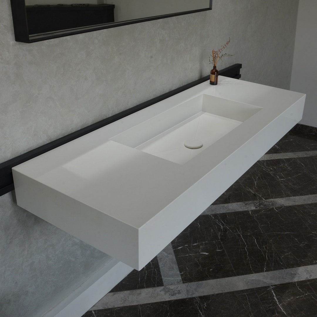 Handcrafted White Quartz Bathroom Vanity Sink: Wall Mount or