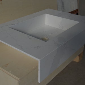 Custom Quartz Sink, Sink Integrated Custom Quartz Countertop, Kitchen Sink, Bathroom Sink, Bathroom Vanity Top, Quartz Vanity Top