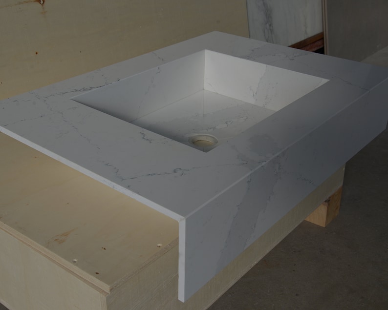 Custom Quartz Sink, Sink Integrated Custom Quartz Countertop, Kitchen Sink, Bathroom Sink, Bathroom Vanity Top, Quartz Vanity Top