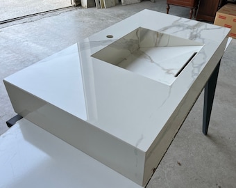Custom Calacatta Oro Polished Porcelain Sink, Marble Look Kitchen Sink, Bathroom Vanity Top, Handmade Sink, Calacatta Bathroom Countertop
