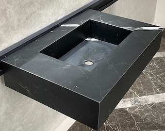 Handmade Lamar Marquina Porcelain Sink: Customizable Modern Bathroom Basin