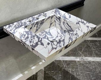 READY TO SHIP! Handcrafted Calacatta Viola Porcelain Vessel Sink: Custom Bathroom Vanity Top