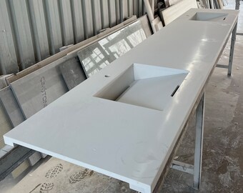 Handcrafted Quartz Double Sink Vanity Top, Integrated Countertop