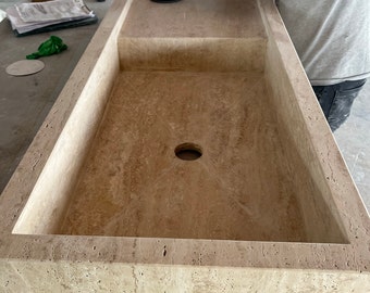 Custom Travertine Sink, Handmade Custom Beige Travertine Sink, Vein Cut Travertine Vanity Top Sink, Sink For Bathroom, Marble Vessel Sink