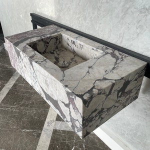 Handcrafted Calacatta Viola Marble Sink: Wall Mounted Bathroom Vanity