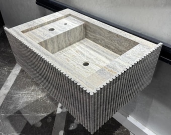 Handmade Silver Vein Cut Travertine Sink | Natural Stone Bathroom Basin | Luxury Custom Bathroom Sink