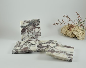 Set di sottobicchieri in marmo Calacatta Viola: pietra naturale, fatti a mano