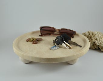 Handcarved Travertine Plate – Decorative Marble Tray, Jewelry Dish, Serving Plate, Handmade Home Decor
