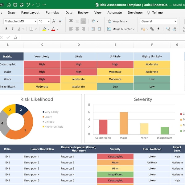 Risk Assessment Excel Template Business Spreadsheet Risk Management ...
