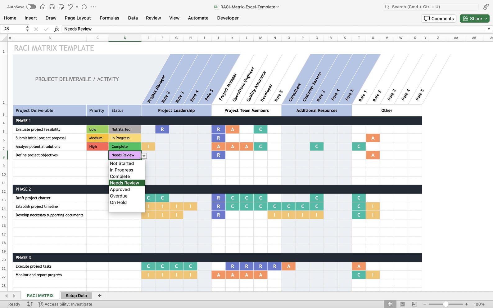 RACI Matrix | Excel Template | RACI Chart | Responsibility Assignment ...