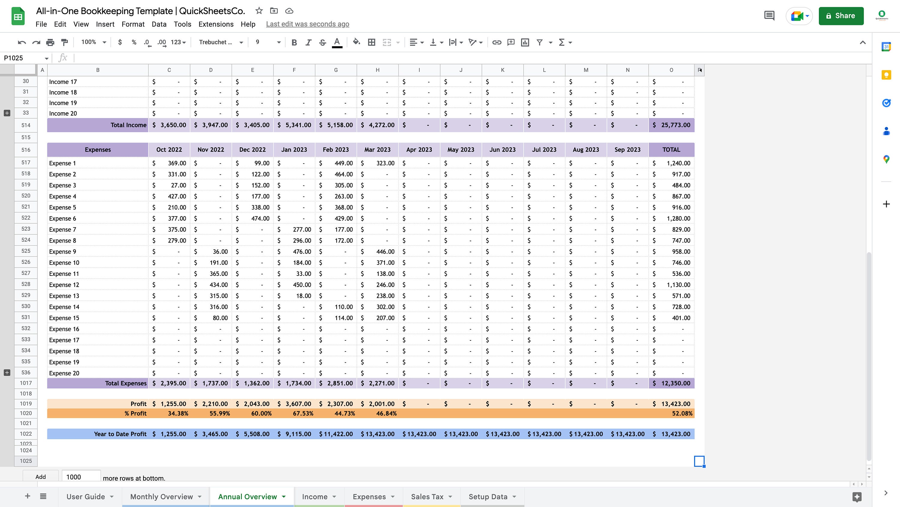 Small Business Bookkeeping Template Google Sheets and