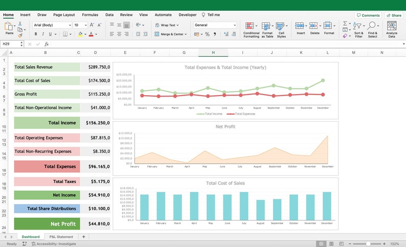 Profit and Loss Statement Excel Template Financial Spreadsheet Annual