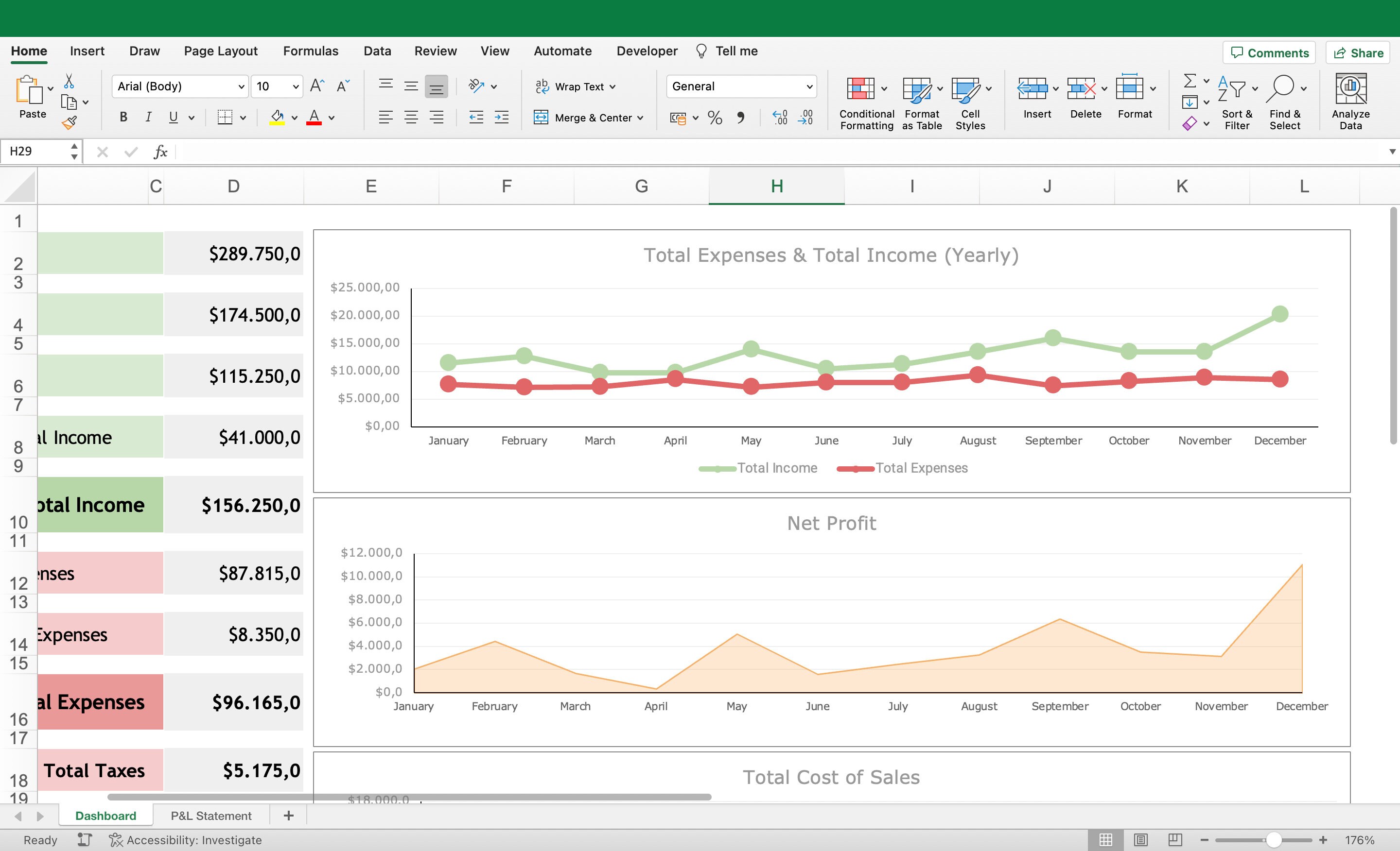 Profit and Loss Statement Excel Template Financial Spreadsheet Annual ...