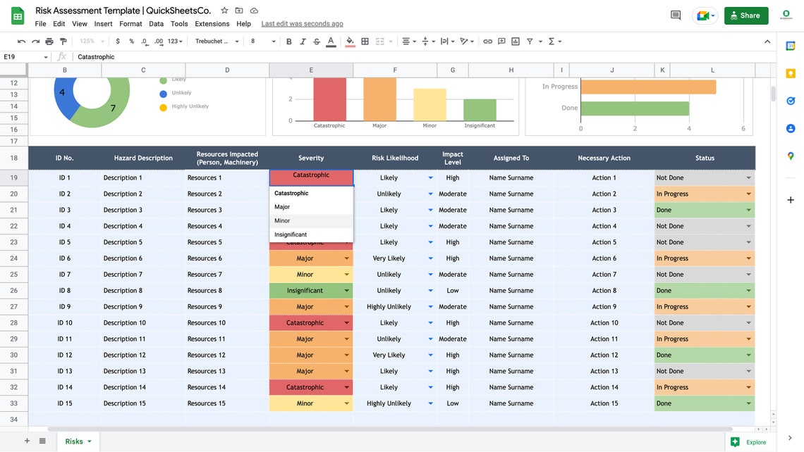 Risk Assessment Template | Business Google Sheets Template | Risk ...